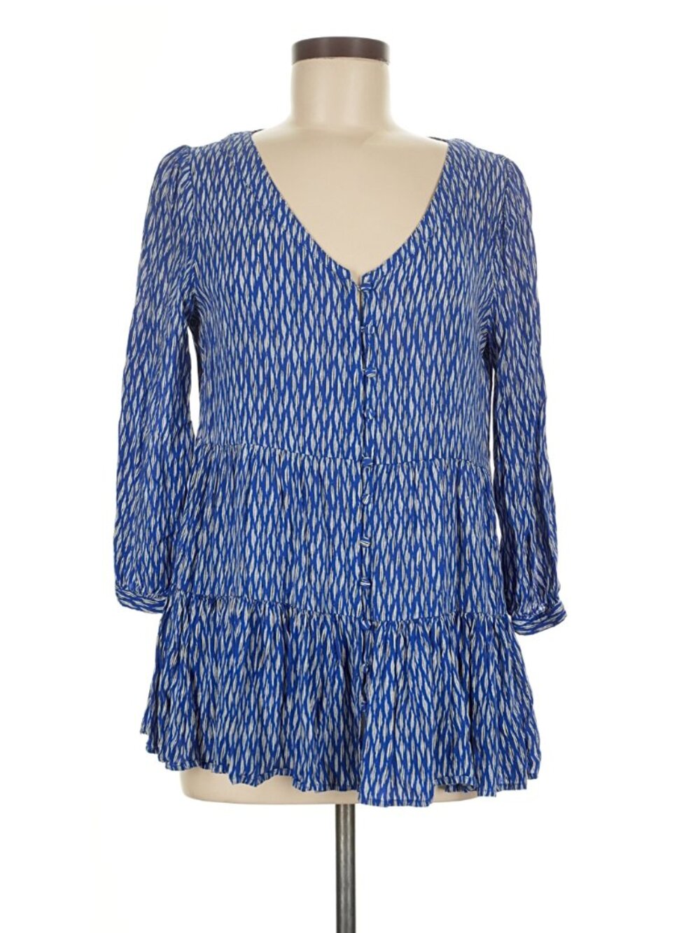 Anthropologie Maeve Lila Blue & White Tiered Button Tunic‎ Top, Medium